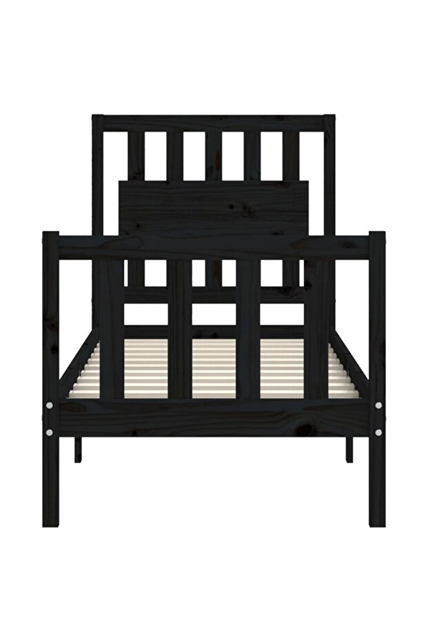 2FT6 Small Single Bed Frame with Headboard, Black, Solid Wood - 6