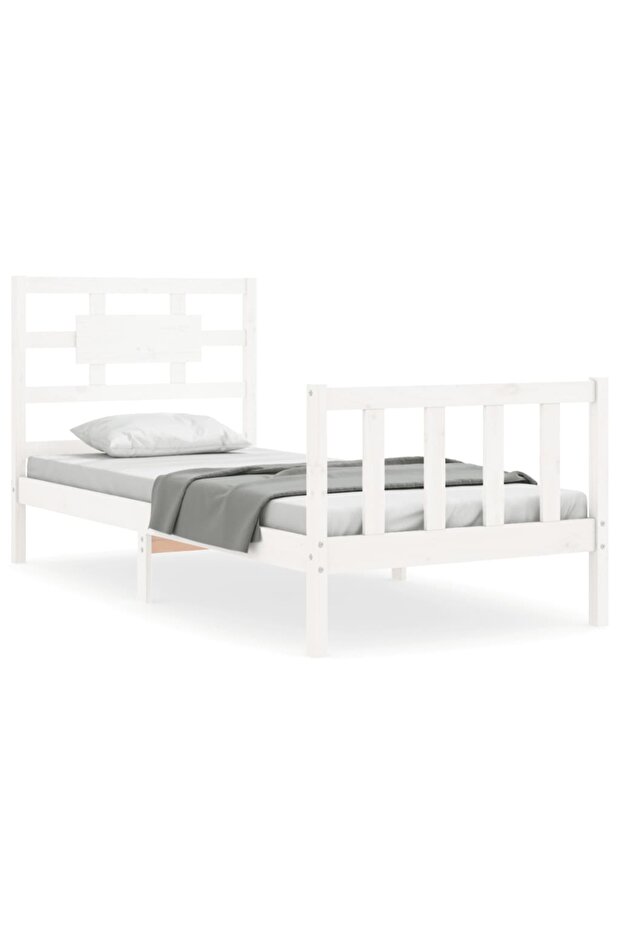 Bed frame with headboard 3FT, single, white, solid wood - 2