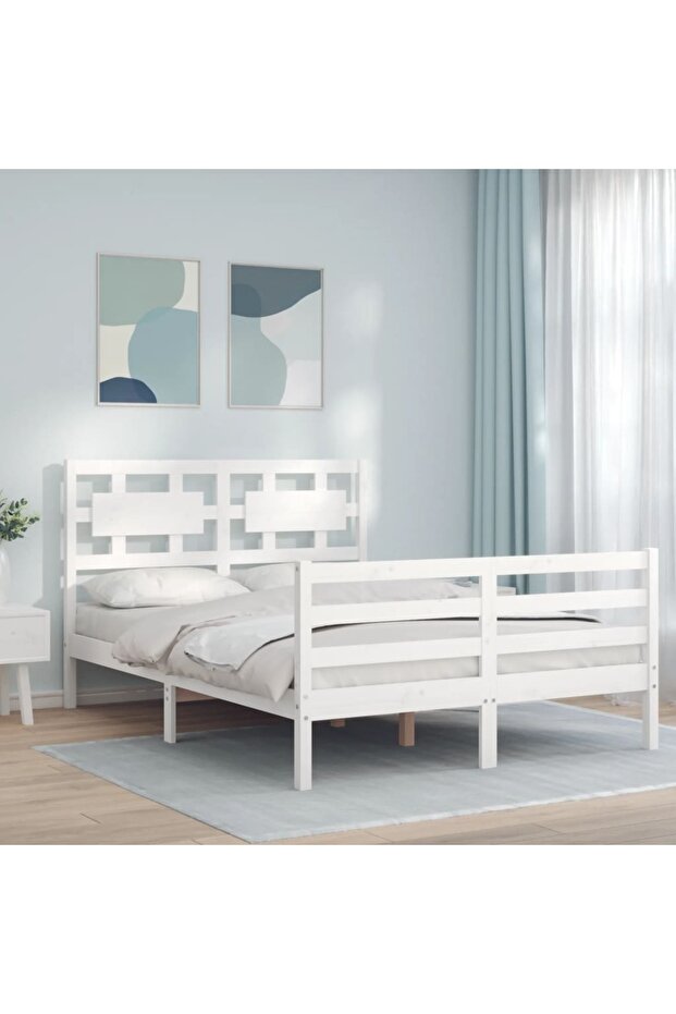 4FT Bed Frame with Headboard, Small Double, Solid Wood - 1