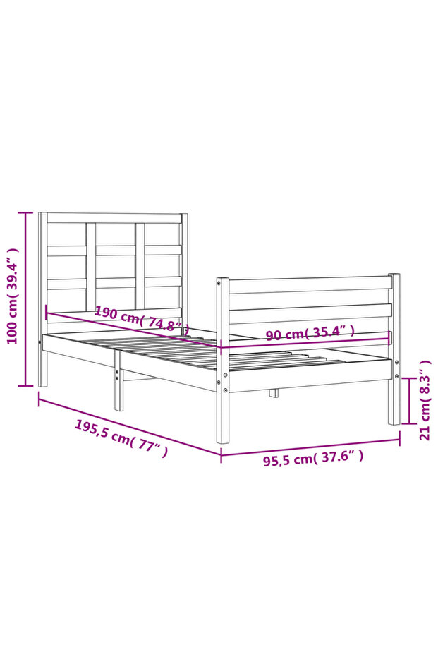 Bed frame with headboard 3FT, single, white, solid wood - 8
