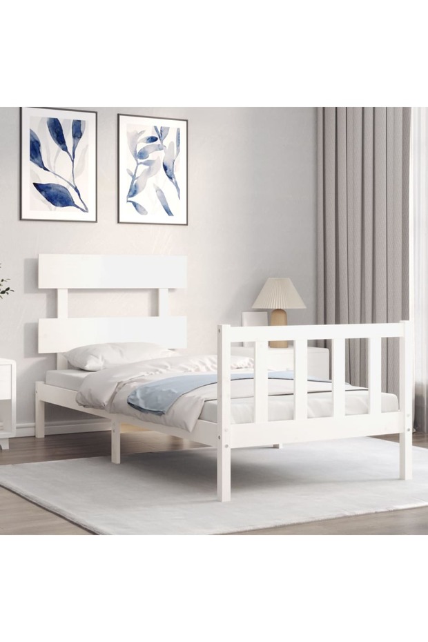 Bed frame with headboard 3FT, single, white, solid wood - 3