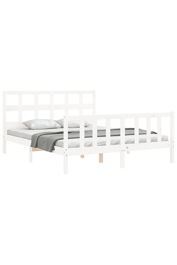 Bed frame with headboard, white, 160x200 cm, solid wood - 4
