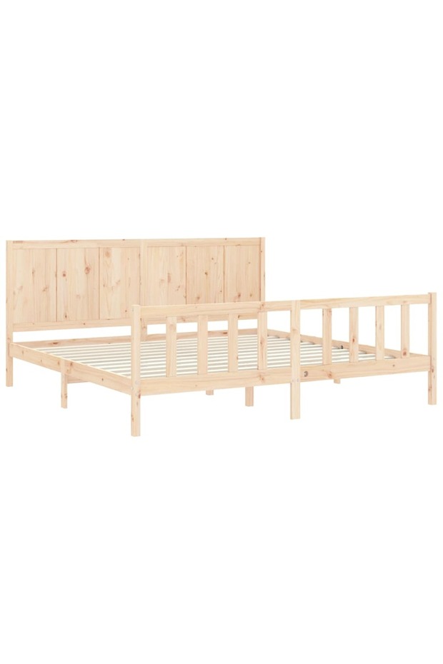 Bed frame with headboard 200x200 cm, solid pine wood - 5