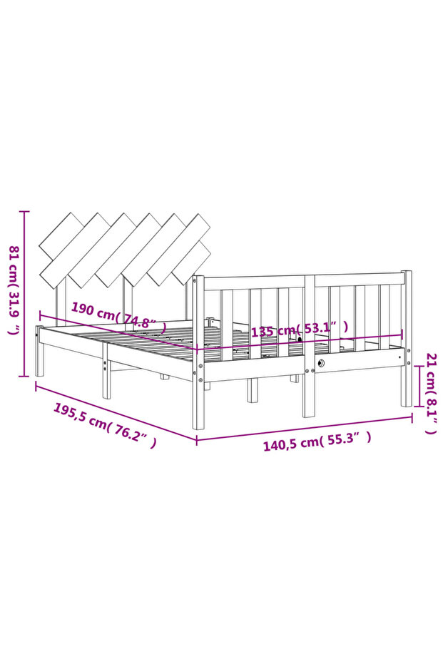 Bed frame with headboard, black, solid wood, double 4FT6 - 8