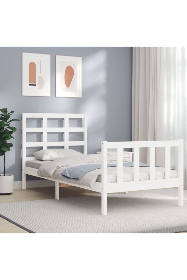 Bed frame with headboard, white, 90x190 cm, solid wood