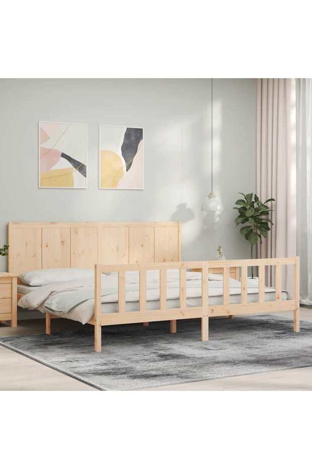 Bed frame with headboard 200x200 cm, solid pine wood - 4