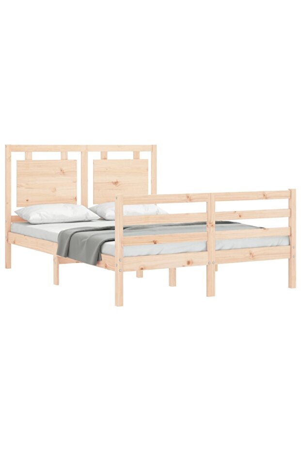 4FT Bed Frame with Headboard, Small Double, Solid Wood - 4