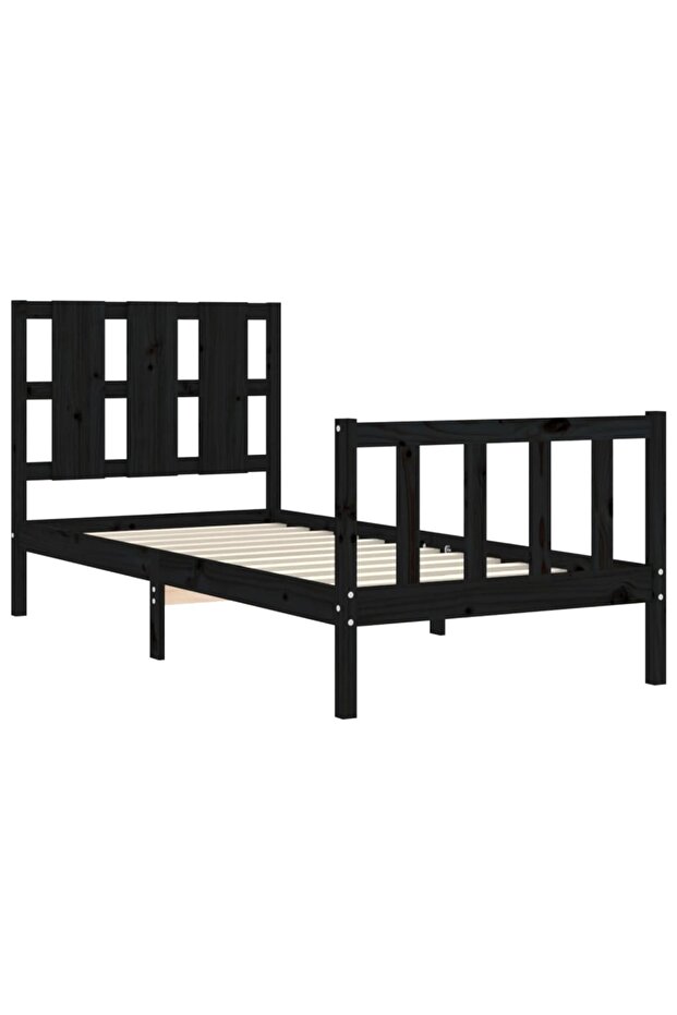 2FT6 Small Single Bed Frame with Headboard, Black, Solid Wood - 5