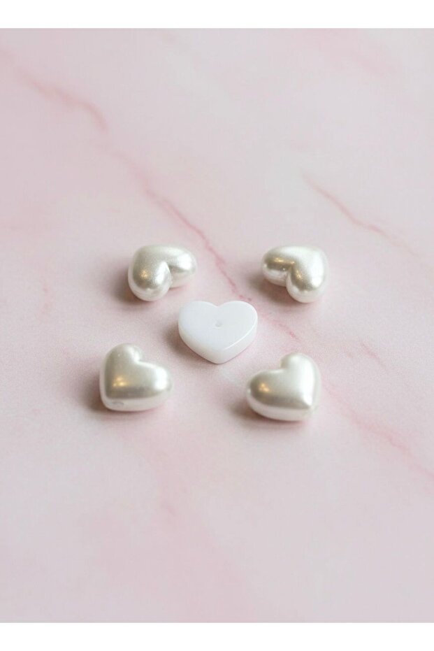Half Heart Pearl Beads - 15X13 mm Acrylic Beads with Hole - 50 Pieces B:117