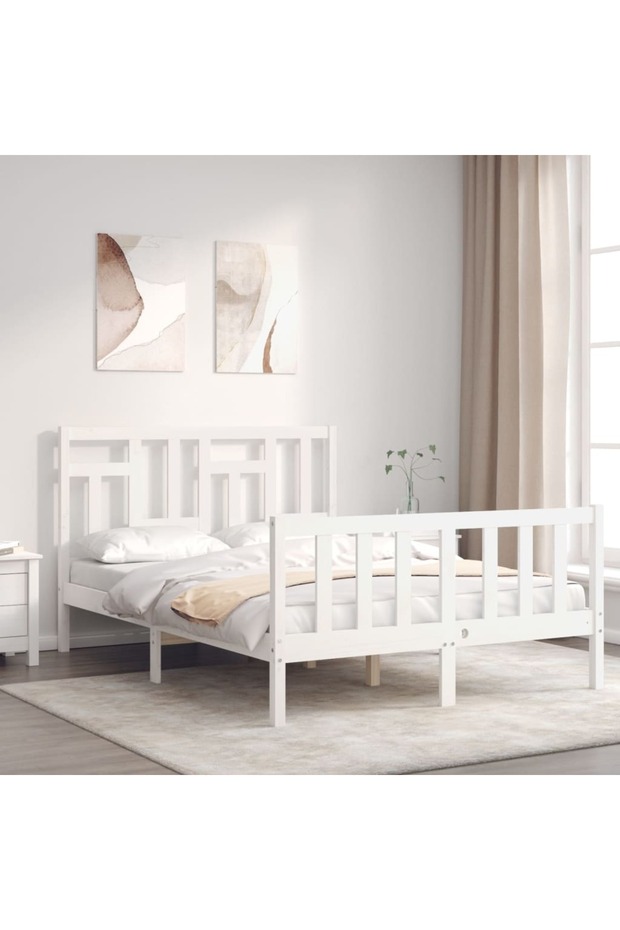Bed frame with headboard, 140x190 cm, white, solid wood