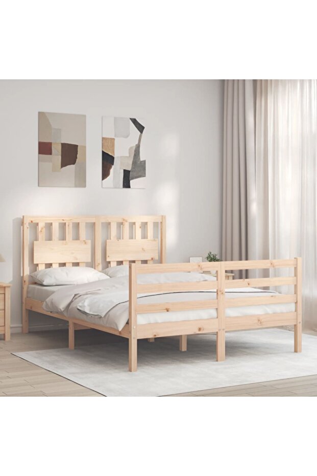 4FT Bed Frame with Headboard, Small Double, Solid Wood - 1