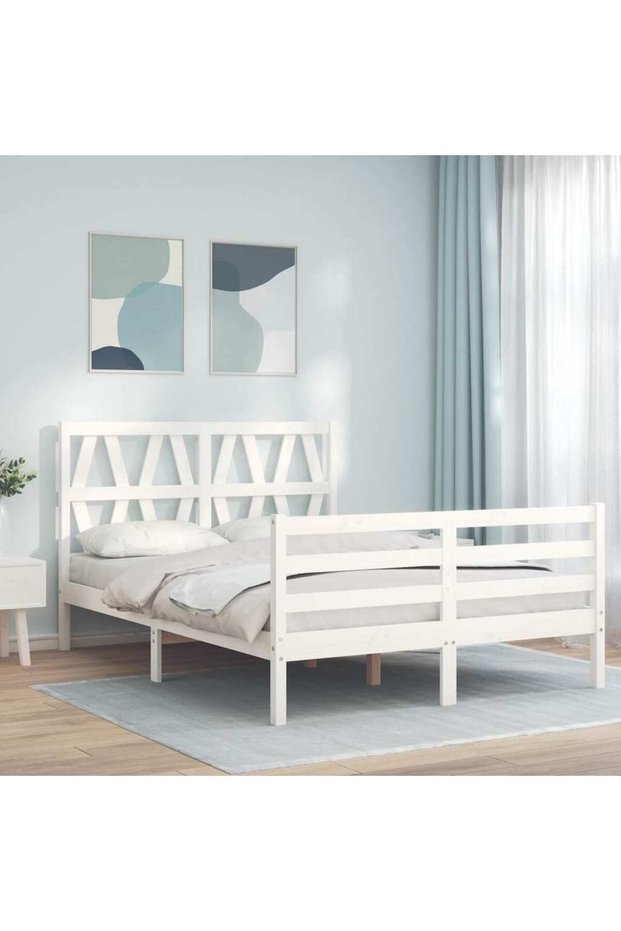 Bed frame with headboard, white, 120x200 cm, solid wood