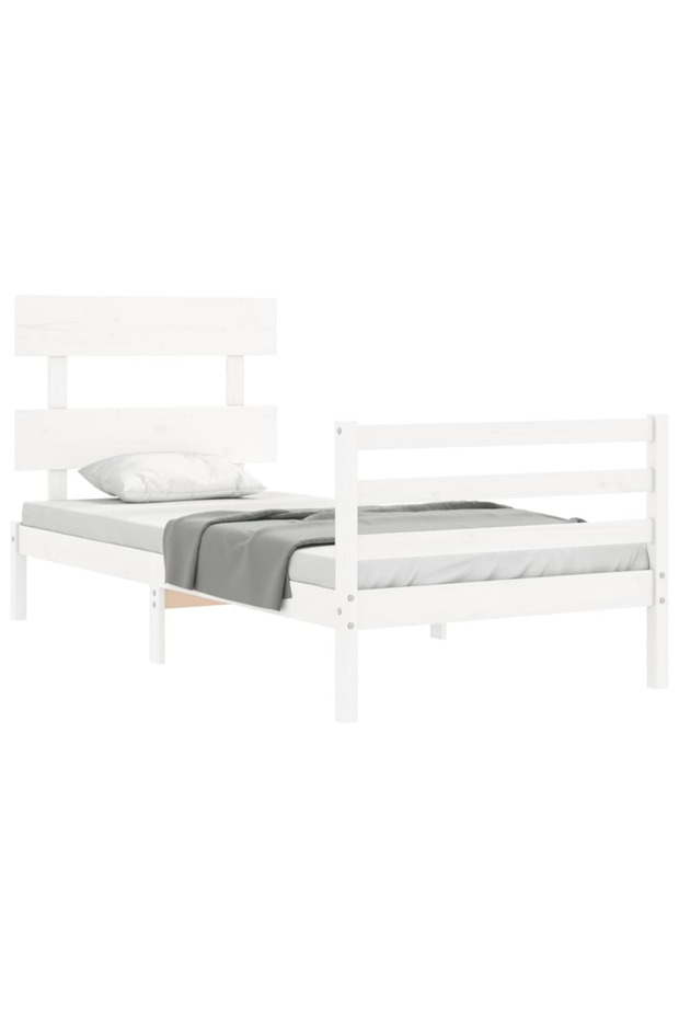 Bed frame with headboard 3FT, single, white, solid wood - 4