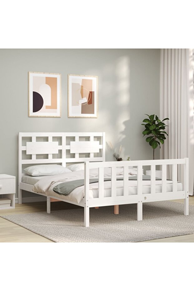 4FT Bed Frame with Headboard, Small Double, Solid Wood - 1