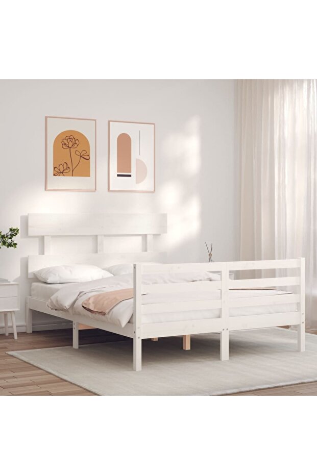 4FT Bed Frame with Headboard, Small Double, Solid Wood - 3