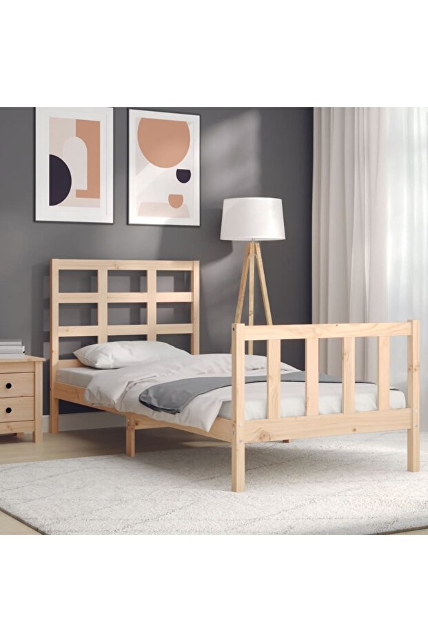Bed frame with headboard, 90x200 cm, solid wood - 4