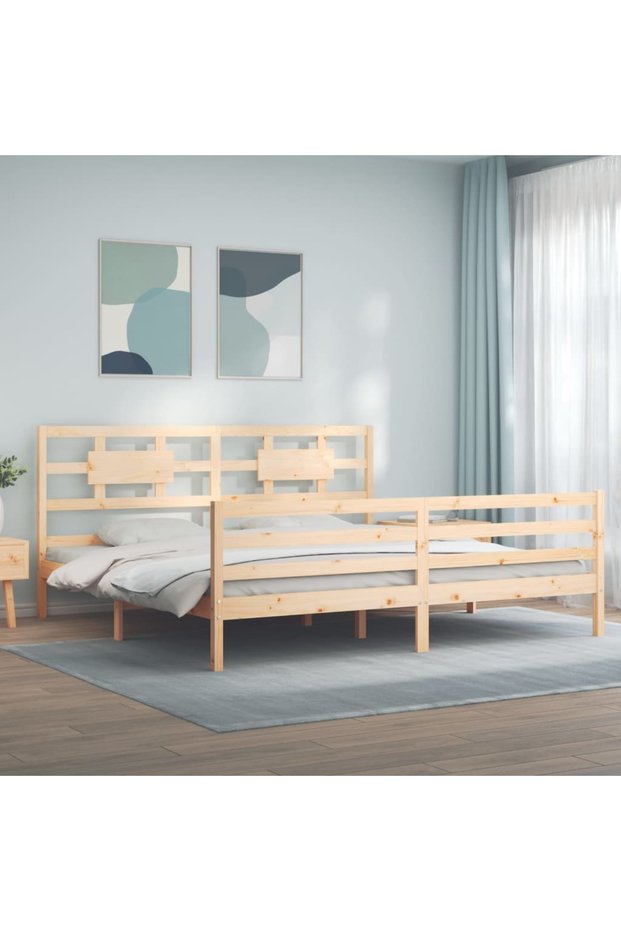 Bed frame with headboard 200x200 cm, solid pine wood