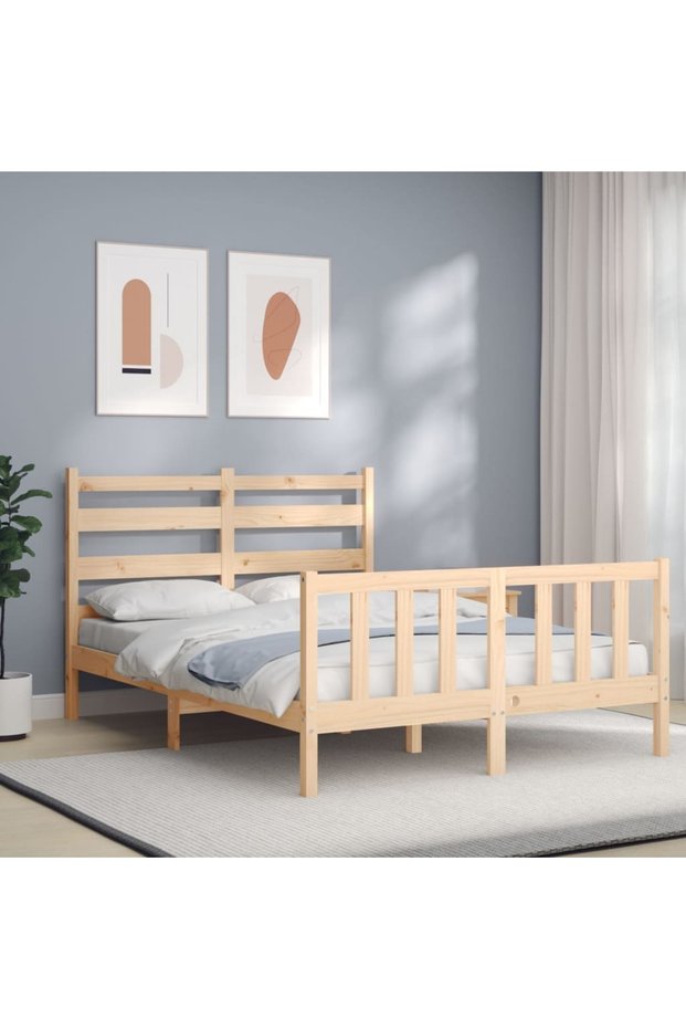 Bed frame with headboard, 140x200 cm, solid wood