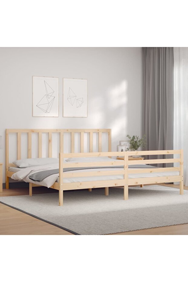 Bed frame with headboard 200x200 cm, solid pine wood - 3