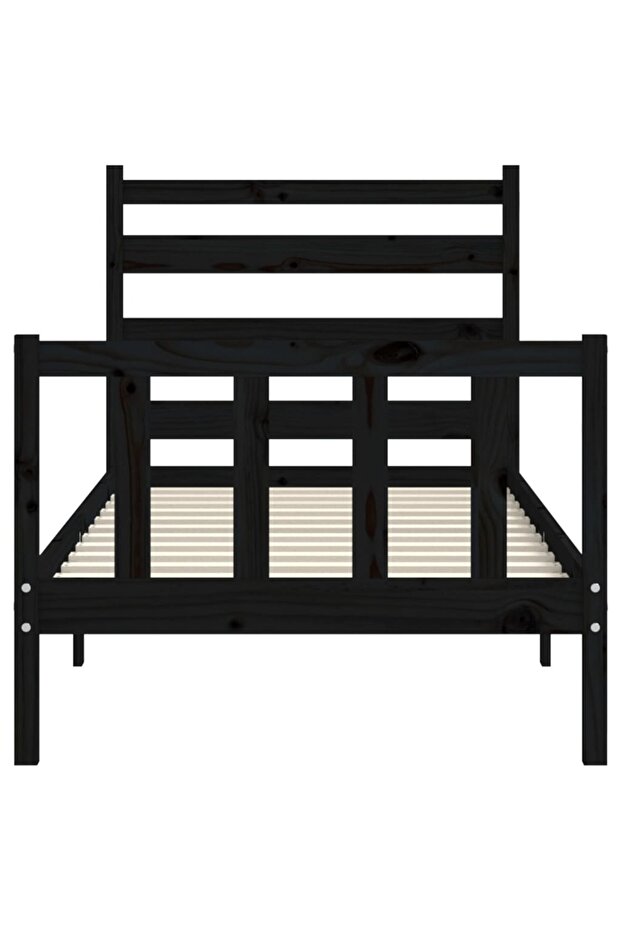 2FT6 Small Single Bed Frame with Headboard, Black, Solid Wood - 6