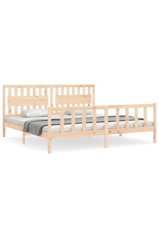 Bed frame with headboard 200x200 cm, solid pine wood - 2