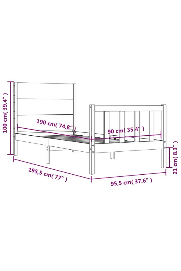 Bed frame with headboard 3FT, single, solid wood - 8