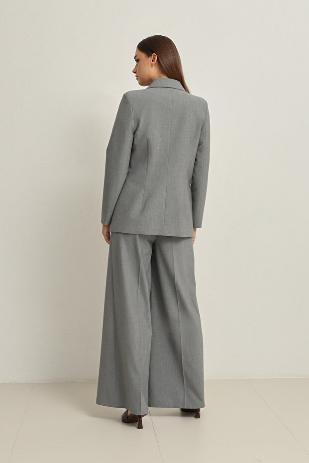 Gri Cep Ve Düğme Detaylı Basic Ceket - 5