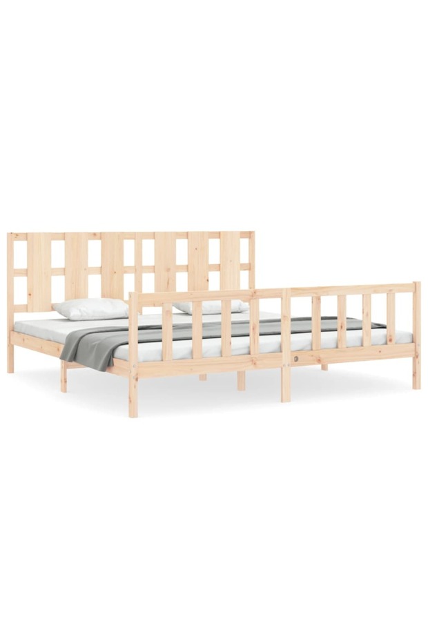 Bed frame with headboard 200x200 cm, solid pine wood - 2