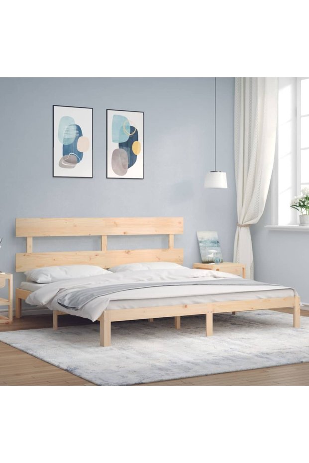 Bed frame with headboard 200x200 cm, solid pine wood
