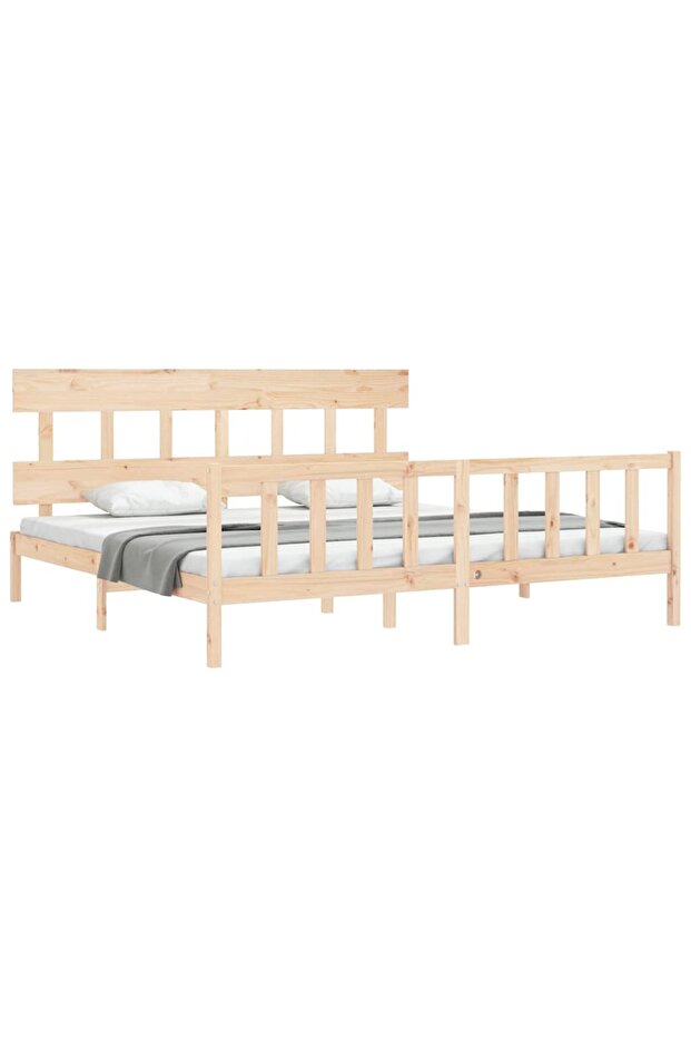 Bed frame with headboard 200x200 cm, solid pine wood - 3