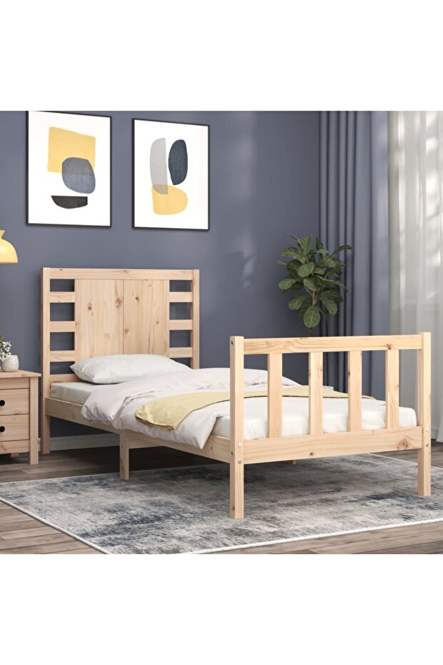 Bed frame with headboard, 90x200 cm, solid wood - 3