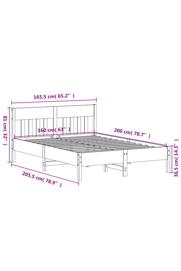 Bed frame with headboard, 160x200 cm, solid pine wood - 8
