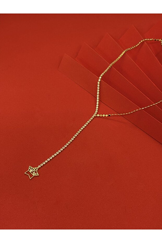 Zircon Stone Gold Y Necklace