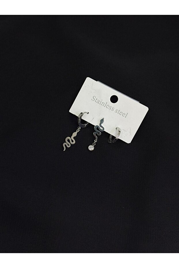 316L Steel Silver Color 3-Piece Earrings