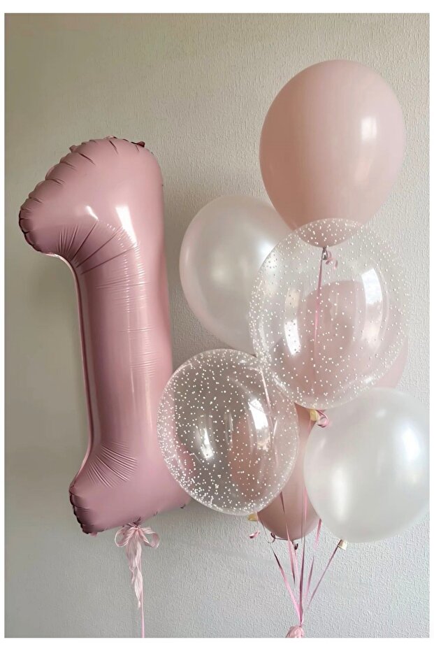 Pink 1 Year Old White Soft Balloon Set of 11