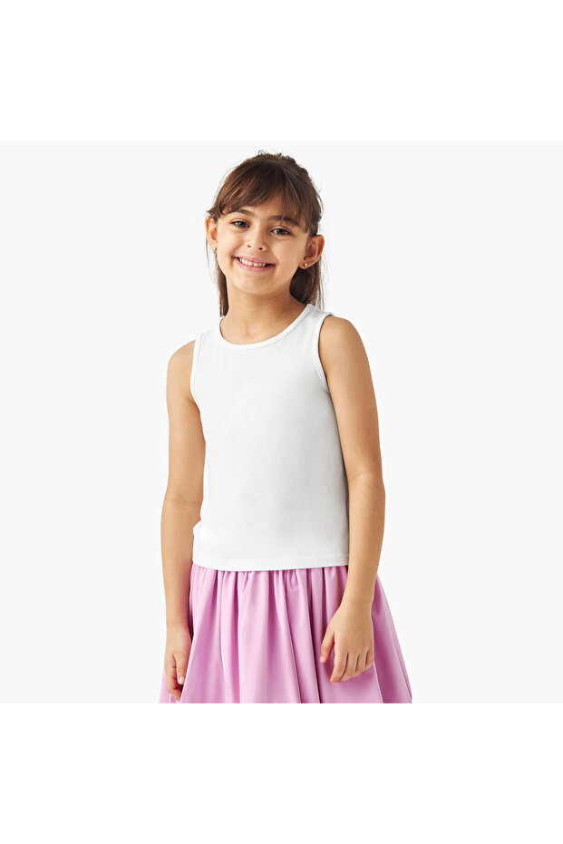 سويت شيرت بقصة قصيرة سادة مع توب بدون أكمام - 6