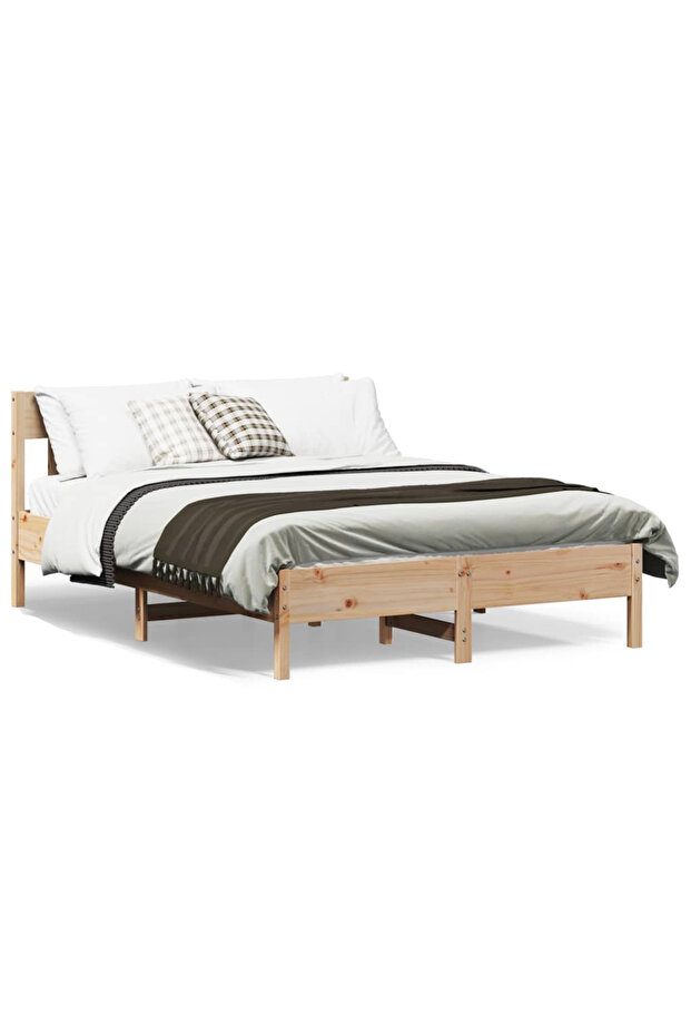 Bed frame with headboard, 160x200 cm, solid pine wood - 1