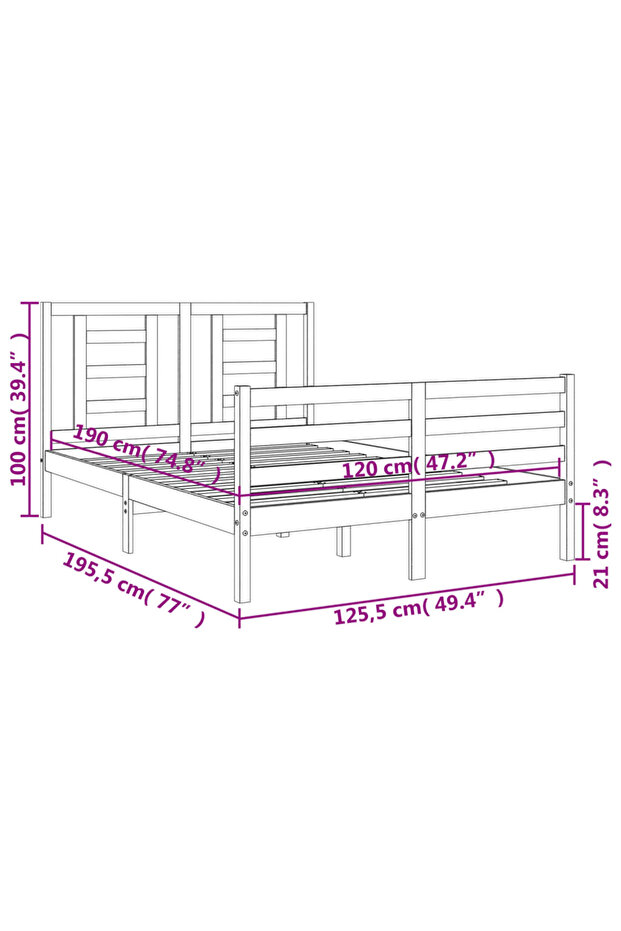 4FT Bed Frame with Headboard, Small Double, Solid Wood - 8
