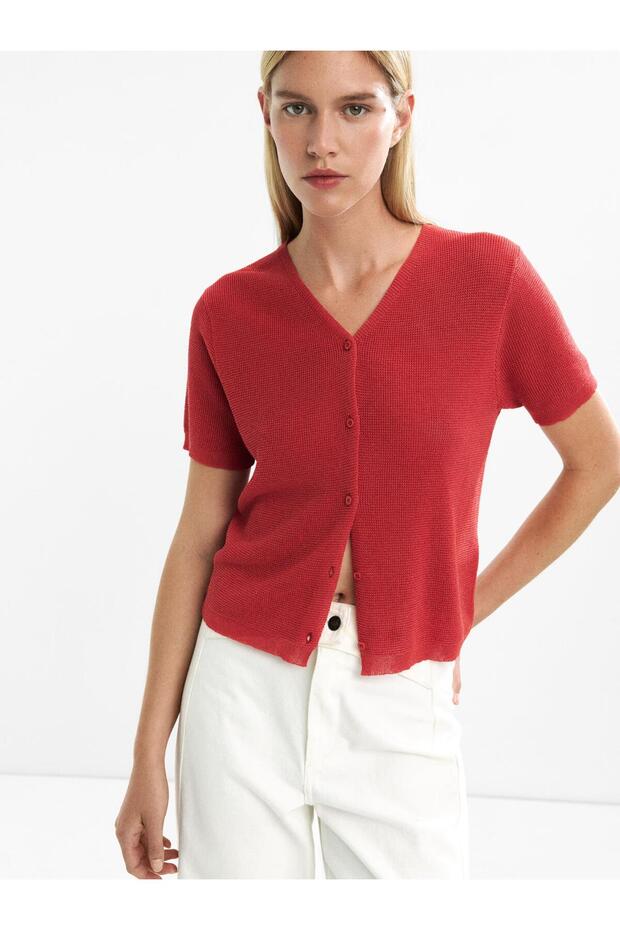 Kısa Kollu Örme Hırka - 1