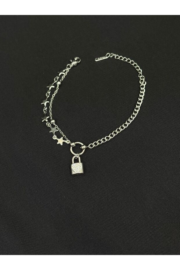 316L Steel Silver Color Lock Star Bracelet