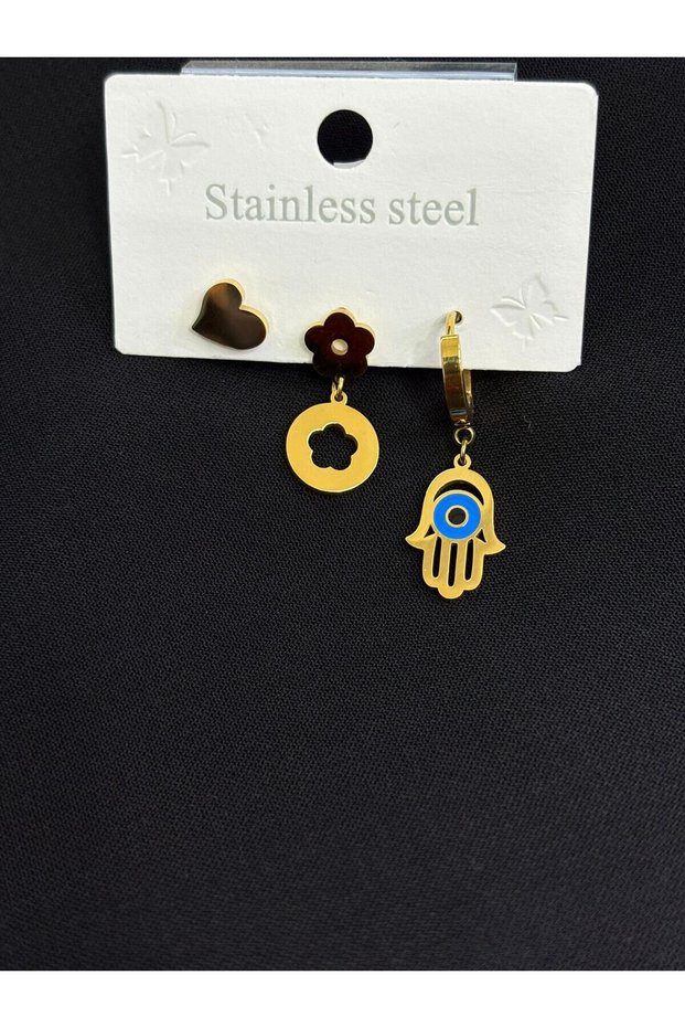 316L Steel Gold Color 3 Piece Earrings