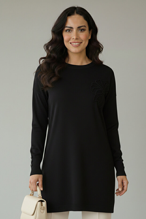 Floral Patterned Tunic N3303 Black