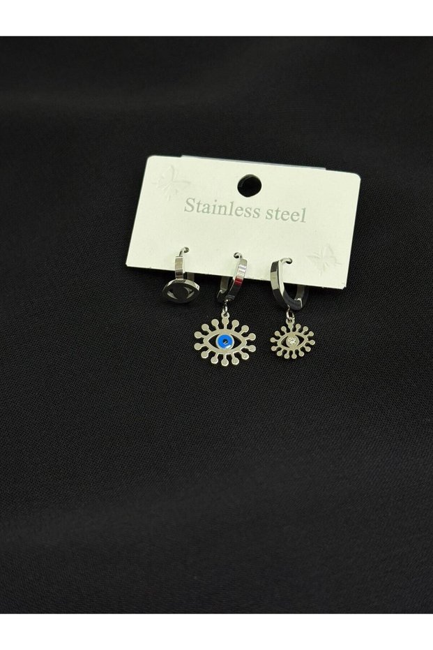 316L Steel Silver Color 3-Piece Earrings