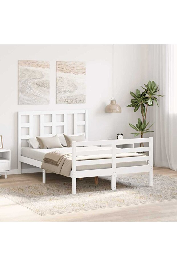 4FT Bed Frame with Headboard, Small Double, Solid Wood - 4