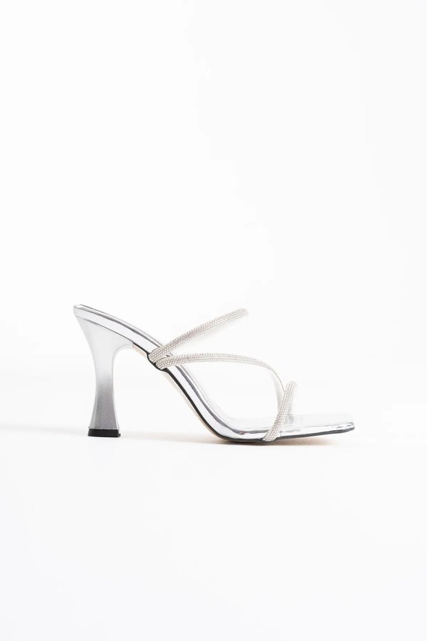 Silver Women's Stone Heeled Slippers Bp20My04F