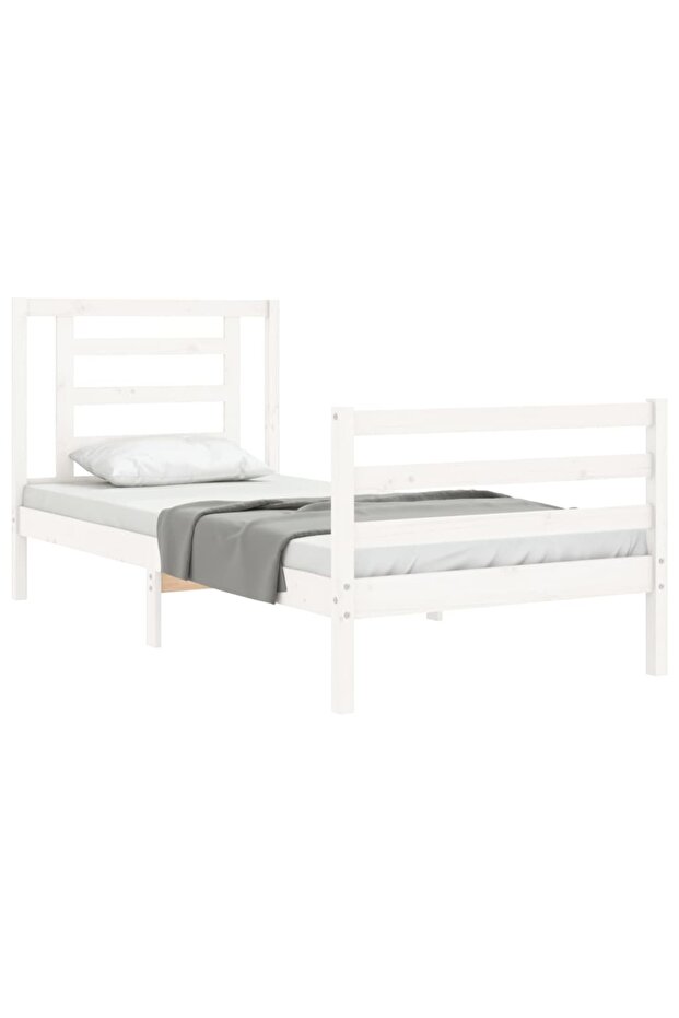 Bed frame with headboard 3FT, single, white, solid wood - 4