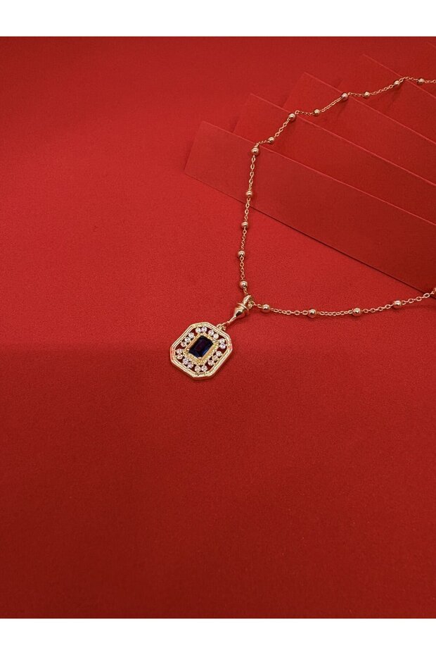 Navy Blue Stone Gold Necklace