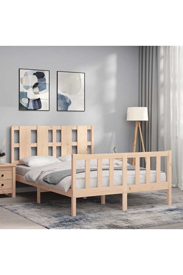 Bed frame with headboard, 140x200 cm, solid wood - 3