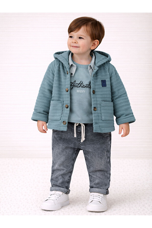 Baby Boy 4-Piece Set Hooded Jacket, Printed T-Shirt and Pants Stylish Boy's Combination