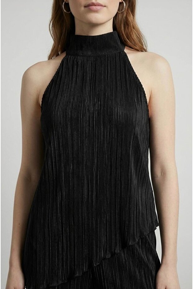 Asimetrik Piliseli Bluz - 1